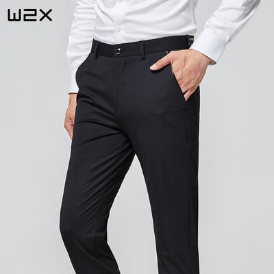 w2x男士冬季免烫弹力休闲裤 秋季商务韩版西裤加绒修身小脚男裤子
