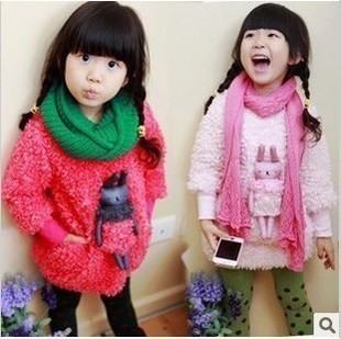  韩版女童冬装可爱小兔子 女童儿童童装圆领双层加绒加厚卫衣
