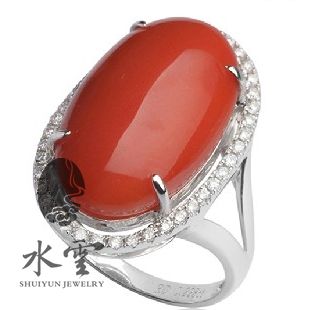 豪华群镶 台湾天然深海阿卡红珊瑚 18K白金+钻戒指【镶嵌费用】 豪华群镶 台湾天然深海阿卡红珊瑚 18K白金+钻戒指【镶嵌费用】