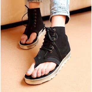  欧美风街头款 性感夹趾凉鞋平底女士夏季女鞋牛仔复古风松糕鞋女