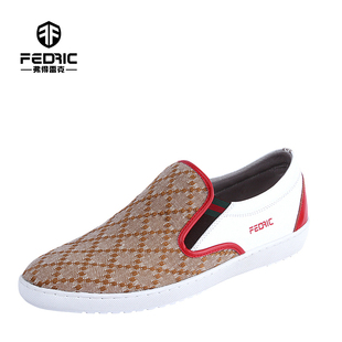  弗得雷克 男士韩版休闲鞋格纹拼接流行男鞋子真皮板鞋潮鞋