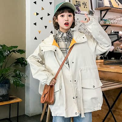 2018春装新款韩版工装学院风中长款风衣外套女春秋学生原宿bf百搭
