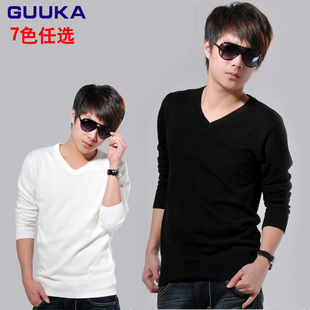  打造以纯色为主春款男装毛衣套头V领针织衫男士修身韩版休闲保暖