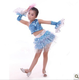 六一儿童节舞蹈亮片演出服装少儿校园啦啦红色