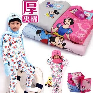  特价正品迪士尼米奇儿童保暖内衣套装全棉夹棉男童女童