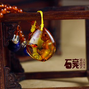 【石镜】天然琥珀项链纯银隔珠花珀吊坠白水晶青金石佛头 【石镜】天然琥珀项链纯银隔珠花珀吊坠白水晶青金石佛头