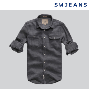  12秋冬 七匹狼SWJEANS男装 军事风抓皱纯棉品质衬衫 171270502654
