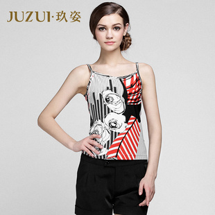  玖姿官方旗舰店JUZUI专柜正品复古花纹吊带修身百搭背心女装夏