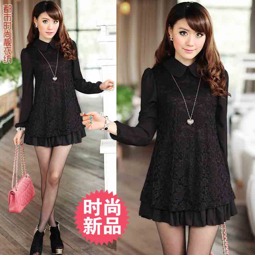 秋冬款连衣裙 修身长袖打底雪纺拼接蕾丝连衣裙 2013新款女装春装 - 淘宝精品 - 51比购网淘宝返利
