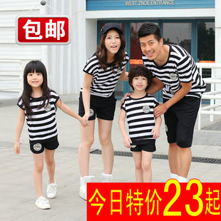  亲子装夏装全家装母子装母女装三口家庭装套装亲子装夏装款