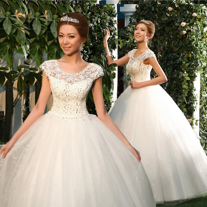 时尚亮片蕾丝包肩新娘结婚齐地绑带婚纱礼服 特大码胖MM显瘦婚纱 时尚亮片蕾丝包肩新娘结婚齐地绑带婚纱礼服 特大码胖MM显瘦婚纱