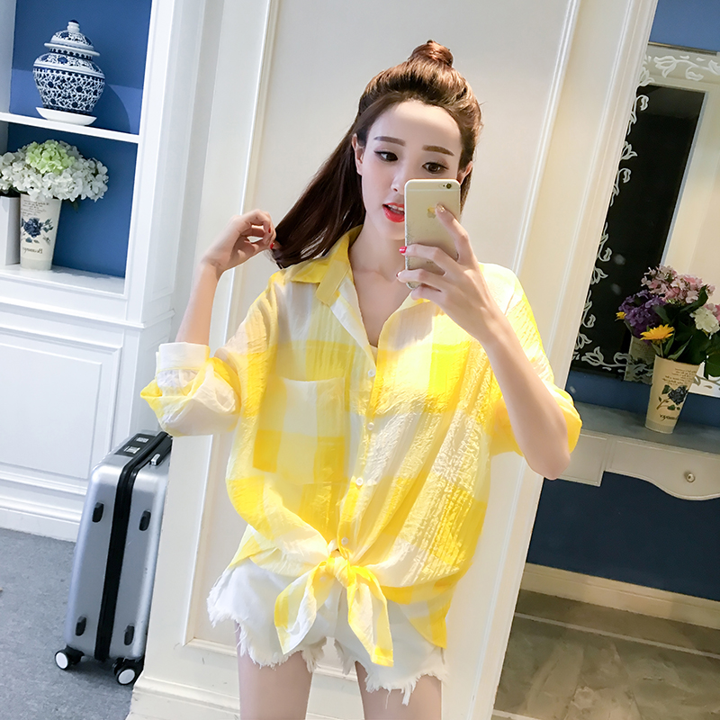 2019夏季新款韩版宽松蝙蝠袖薄外套开衫格子长款空调衫防晒衣女|ruв категории Женская одежда, короткое пальто - от Buy2taobao.com для оказания профессиональной услуги покупки агента Taobao