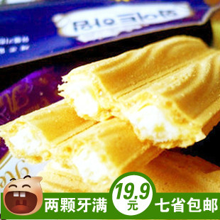  韩国进口特产零食 Crown可拉奥奶油榛子瓦 奶油蛋卷 香纯奶油142g