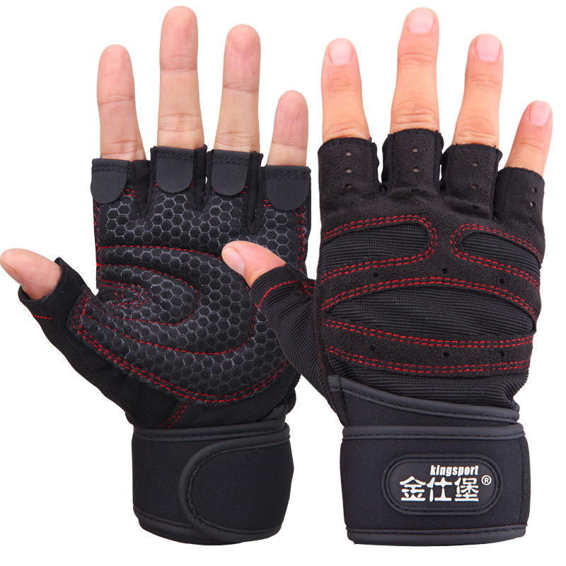 Glove men's women's Jin Shibao fitness half sweat-absorbing sports gloves long dumbbell wrist training skid