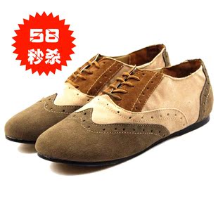  特价清仓新款女春鞋布洛克英伦外贸原单大码女鞋欧美平底单鞋