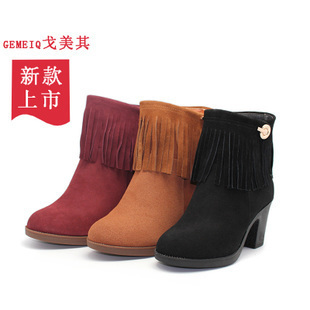  新春促销  戈美其正品  磨砂牛皮真皮流苏时尚女靴短靴121532