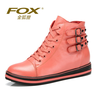  FOX金狐狸女靴 秋冬新款皮带扣时尚 头层皮 甜美短靴子 5086001