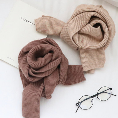 映画image窄版毛线围巾女秋冬季韩版纯色简约百搭针织情侣小围巾