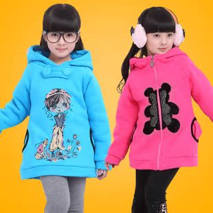 包邮童装秋冬装新款韩版女童外套两面穿儿童加绒加厚长款卫衣