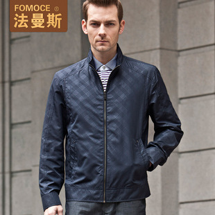  法曼斯 中年男夹克 春装 高端格纹稳重立领薄夹克外套jacket