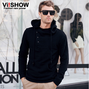  viishow潮男春装新款 时尚潮流连帽卫衣欧美风短款套头卫衣男