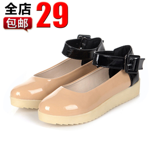  春款新款韩版厚底鞋平跟撞色单鞋休闲鞋豆豆鞋春季女鞋平底鞋