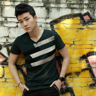  韩黛薇 短袖t恤 男 韩版修身潮男t恤大码男装T恤打底衫男士上衣服