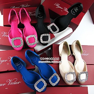 呛口小辣椒Roger viver rv水钻方扣平底鞋 女单鞋绸缎面平跟婚鞋
