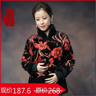  【快捷专享】品牌唐装女士冬装外套中老年妈妈装棉服蚕丝绒棉衣女