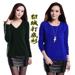 毛衫2013秋冬羊绒V领拉链高档长毛<em>貂绒毛衣</em>6