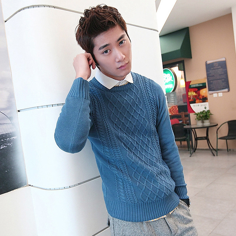 特价秋冬新品简约复古大幅<em>菱形</em>勾勒手工<em>编织</em>男