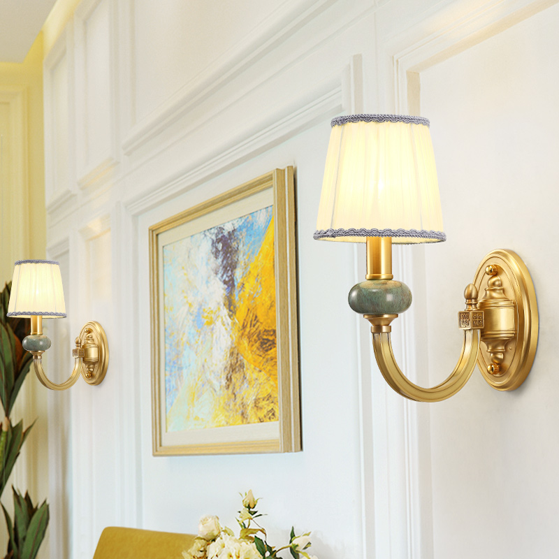 American style All copper bedroom Bedside lamp Northern Europe originality Simplicity a living room TV backdrop Double head stairs lamps and lanternsin the Decoration main material , Lamps , Wall lamp category - from Buy2taobao.com to provide professional Taobao agent buy service
