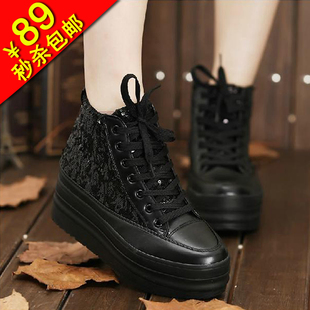  春季新 潮流欧美内增高休闲鞋 厚底松糕高帮鞋 韩版亮片女鞋