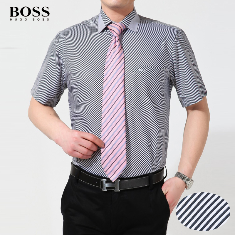 2013夏款boss品牌男士短袖衬衫 纯棉免烫蓝色条纹衬衣 正装型男装 2013夏款boss品牌男士短袖衬衫 纯棉免烫蓝色条纹衬衣 正装型男装