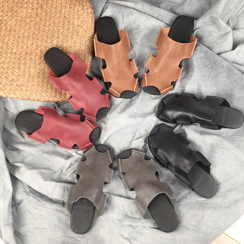 manual genuine leather lady Flat heel Sandals fashion Vintage Style Fish mouth one word Simplicity Mori girl literature slipperin the Women's Shoes, Slippers category - from Buy2taobao.com to provide professional Taobao agent buy service