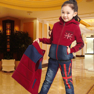 潮<em>男童</em>冬装秋款儿童<em>牛仔马甲</em>卫衣三件套<em>加厚</em>冬