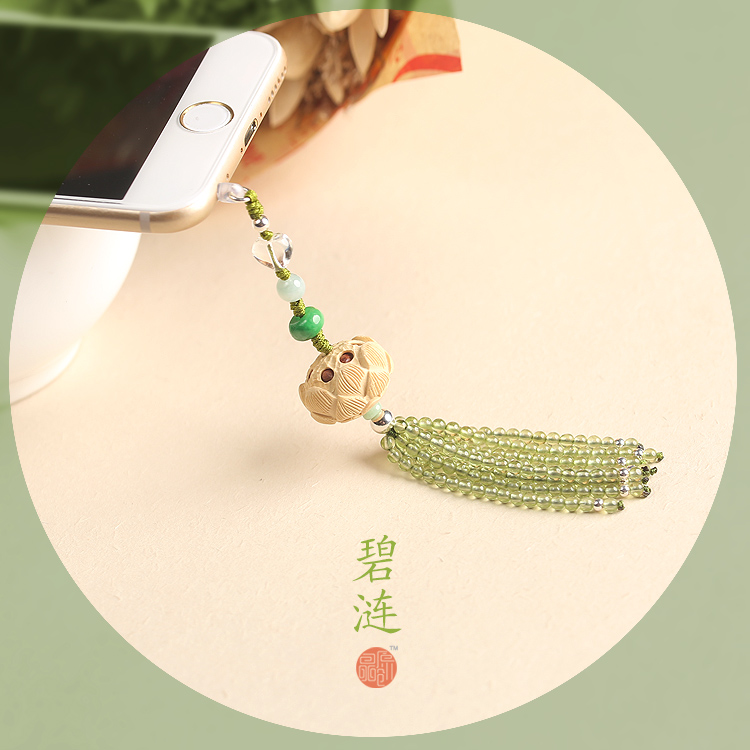 瞐原创手工木雕莲蓬天然葡萄石流苏防尘塞水晶挂饰手机链生日礼品在类目 3C数码配件, 手机配件, 手机饰品, 手机挂件/手机链中 - 来自Buy2taobao.com提供专业的淘宝代购服务