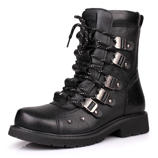  男士高邦皮靴真皮机车靴牛皮马丁靴系带军靴户外靴流行男靴靴子男