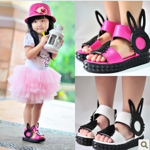  包邮韩版儿童兔头凉鞋兔耳朵女童鱼嘴罗马鞋宝宝凉鞋公主单鞋