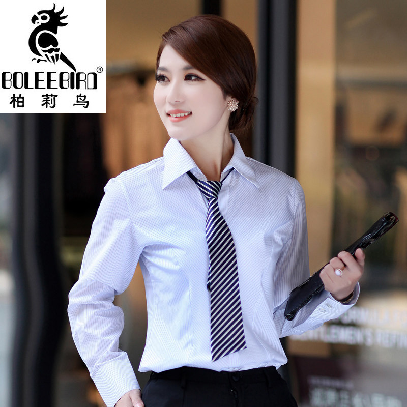 <em>职业装女士衬衫</em>夏季OL通勤V领工作服白长袖 