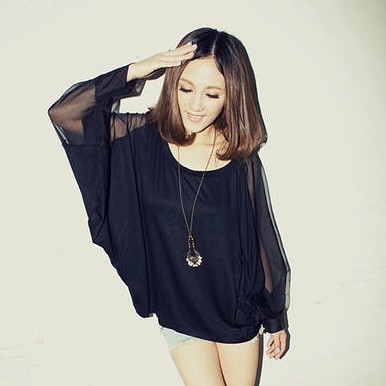 蝙蝠袖短款宽松...