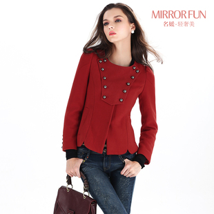  限时4.8折MIRROR FUN 秋冬季新款双排扣长袖修身女装羊毛呢短外套