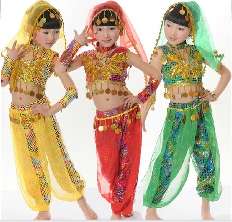 儿童印度舞演出服 女童舞蹈服新疆舞民族舞肚