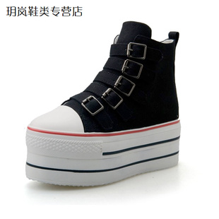  超厚底高跟帆布鞋无鞋带松糕鞋韩版板鞋潮松高女鞋子fanbuxie