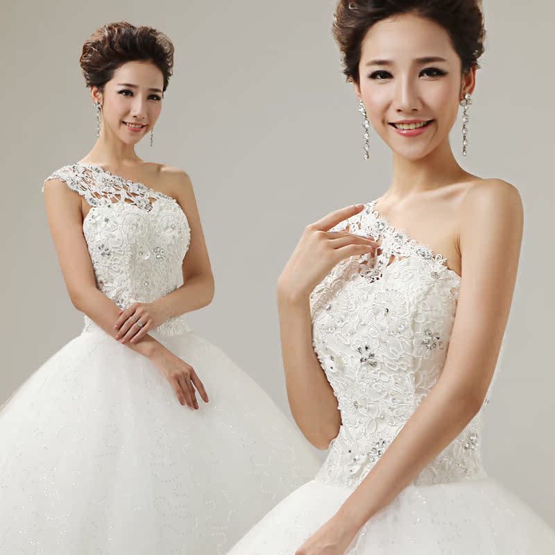 婚纱礼服2013最新款韩版甜美公主齐地婚纱单肩蕾丝花边 婚纱礼服2013最新款韩版甜美公主齐地婚纱单肩蕾丝花边