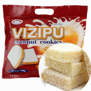  新品零食 越南进口食品 一品椰子饼干 椰丝白巧克力面包干230g袋