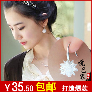  包邮 925纯银耳环 韩国韩版夸张冰花耳饰耳坠 时尚女式水晶银饰品