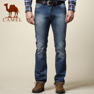  camel骆驼 春装新款 直筒水洗磨白牛仔裤 男士休闲长裤子089001
