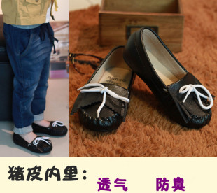  儿童休闲圆头皮鞋 豆豆鞋 男童女童韩版猪皮真皮内里童鞋春款