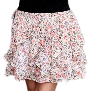  春装新款雪纺碎花 短裙 高腰半身裙 夏季百搭韩版女装 两条包邮